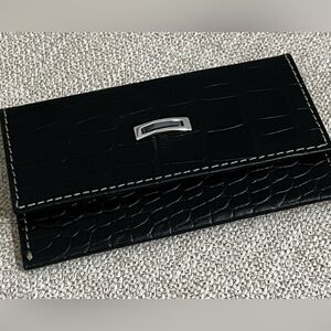 Swarovski Black Croc-Embossed Leather Wallet with Crystal EUC
